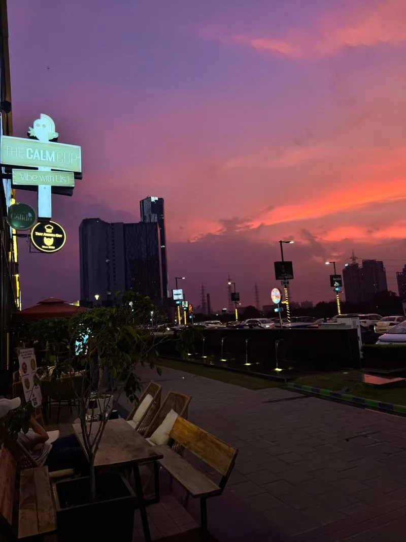 The outdoor tables at sunset